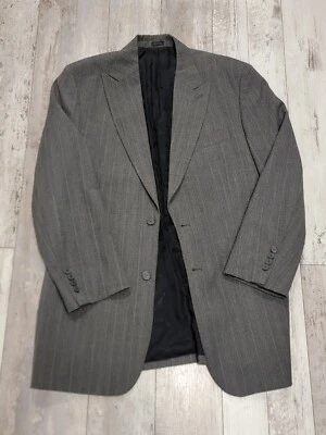 44L Men's Express Blazer 100% Wool 2 Button Gray Striped Peak Lapel Sport Coat - Image 1 of 4