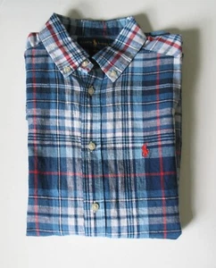 Ralph Lauren Big Boys Lightweight Short Sleeve Plaid Shirt Blue Sz L (14-16)-NWT - Picture 1 of 1