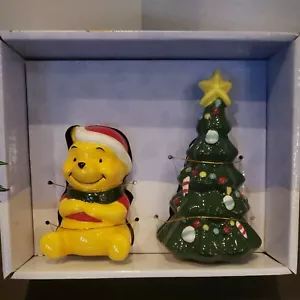 WINNIE the Pooh Salt & Pepper Shakers Christmas Morning - Pooh & Christmas Tree - Picture 1 of 3