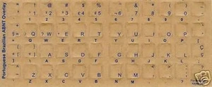 Portuguese Keyboard Stickers Reverse Print Blue Letters - Picture 1 of 1
