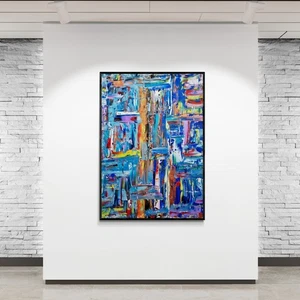 Lienzo abstracto multicolor único en su tipo - 35x31 pulgadas - textura de cuchillo de paleta - Imagen 1 de 11