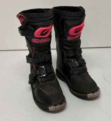 Botas de motocross O'Neal Rider blindadas de cuero negro para niñas EE. UU. 1 UE 33 EXCELENTES Foto 1 de 4