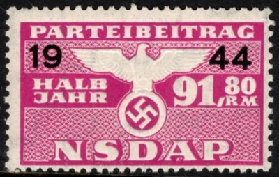 1944 Nazi Germany Dues Stamp NSDAP Half Year Membership Party Contribution 91.80 - Image 1 of 4