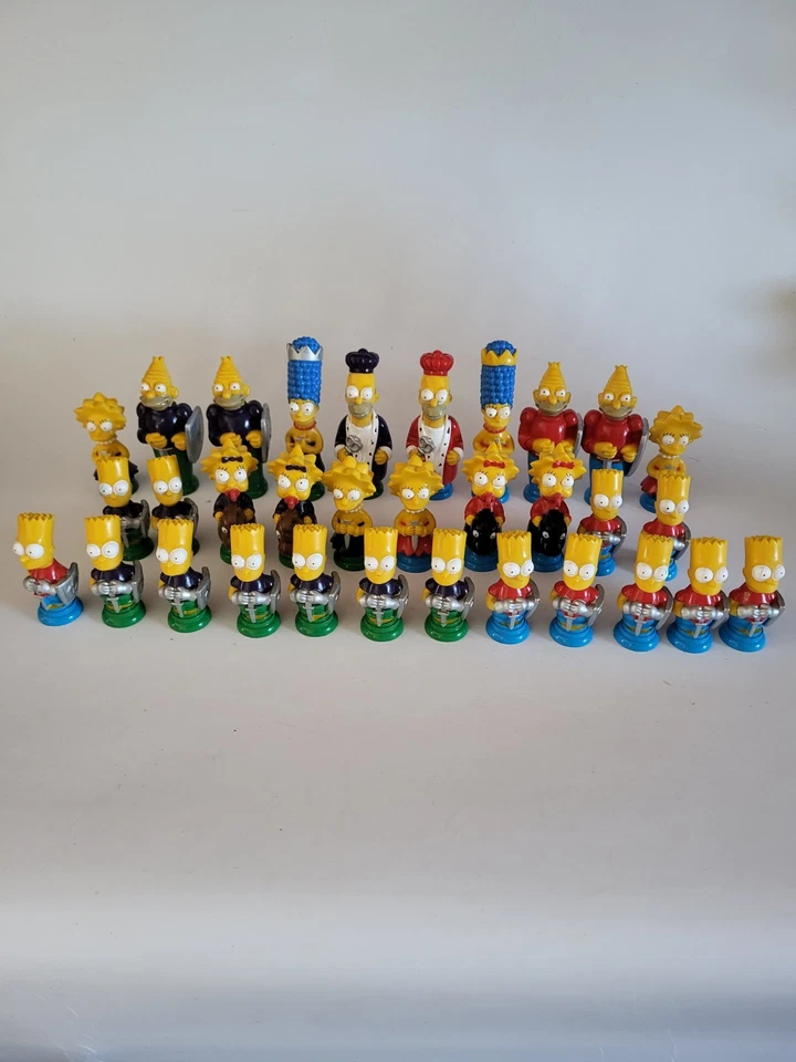 复古 SIMPSONS 3D 国际象棋套装 1991 年仅完整 32 件 — 第 1/4 张图片