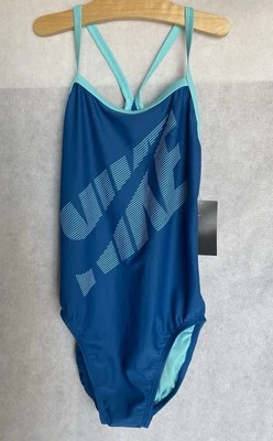 Maiô feminino Nike Swim tamanho 8 (34) azul-petróleo forrado de uma peça costas em V NOVO - Imagem 1 de 4