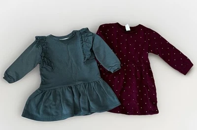 H&M 女孩舒适运动衫长袖连衣裙,尺寸 2-3T — 第 1/4 张图片