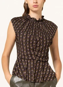 TED BAKER floral print pleat frill ruffle high neck sheer mesh peplum top 3 12 M - Picture 1 of 9