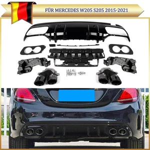 C43Style Endrohr für Mercedes W205 S205 Heckdiffusor Diffusor Stoßstange Schwarz - Bild 1 von 16