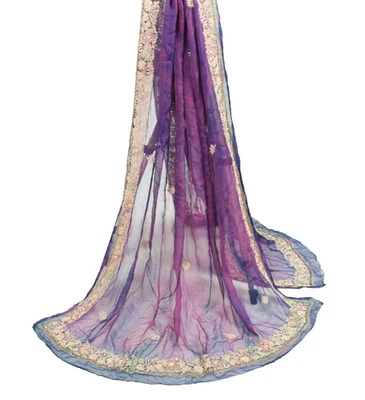 Estola larga Sushila vintage hecha a mano chatarra Dupatta púrpura pura gasa tie-dye Foto 1 de 4