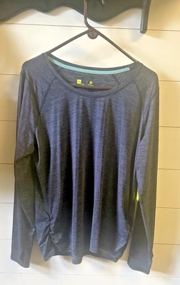 NUEVO CON ETIQUETAS Mujer Xersion Cuello Redondo Azul Marino Blanco Rayas XXL Manga Larga Camiseta Ruche Foto 1 de 4