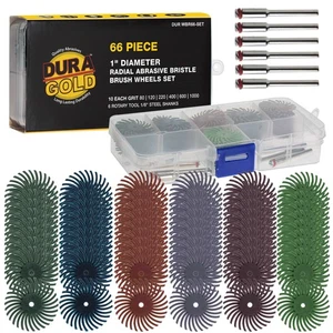 Dura-Gold 66-Piece 1" Radial Abrasive Bristle Brush Wheels Set Grits 80 to 1,000 - Picture 1 of 5