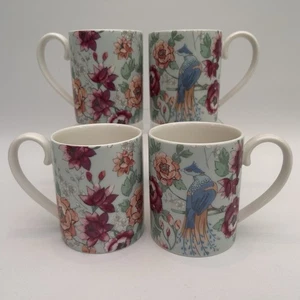 Denby Monsun Kyoto 4 gerade Seiten Tassen exotische Vögel Blumen eingestellt - Bild 1 von 11