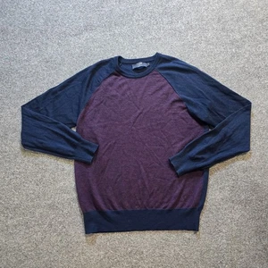 J Crew Sweater Mens Size Medium Blue Red Merino Wool Long Sleeve Casual Preppy - Picture 1 of 9