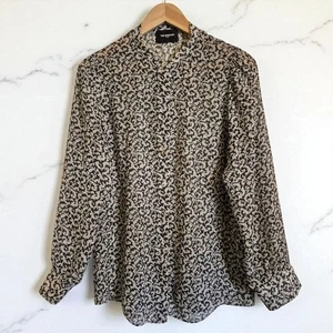 The Kooples Women’s Silk Blouse S UK 8-10 Black White Baroque Lace Print Silver  - Picture 1 of 11