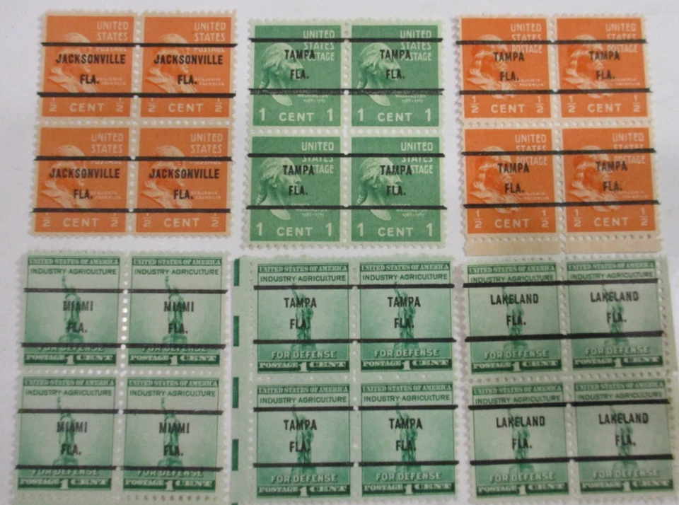 Precancel  (6) DIFF "BUREAU  PRECANCEL  BLOCKS of 4 all FLORIDA" - Image 1 of 1