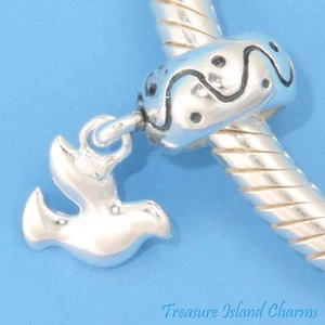 Flying Peace Dove Bird 925 Sterling Silver European Dangle Bead Charm Euro - Picture 1 of 2
