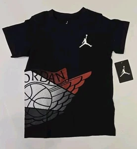 NWT ๐ JORDAN SHORT SLEEVE T-SHIRT BLACK RED WHITE - SIZE 5 6 - AIR WINGS - Picture 1 of 5