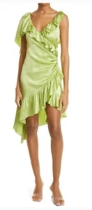 NEW $545 CINQ A SEPT Prickly Pear Green Petunya Ruffle Silk Wrap Dress Sz 4 - Picture 1 of 2