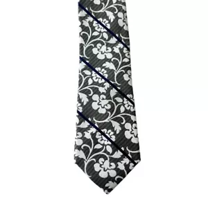 Tallia Men's Floral Tie 100% Silk Gray White Retail $69.50 New - Picture 1 of 4