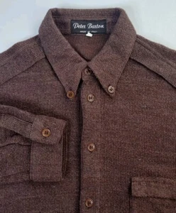 Camisa De Colección Peter Barton Lana Moca Marrón Manga Larga Con Botones Para Hombre Talla 50 - Imagen 1 de 7