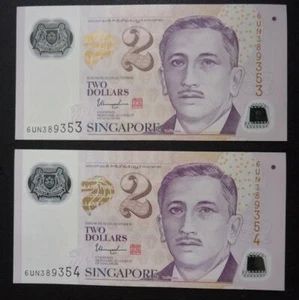 SINGAPORE 2020 PORTRAIT POLYMER $2 x 2 DOLLARS W/3 HOLLOW STAR New UNC  - Picture 1 of 2