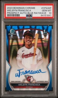Welbyn Francisca 2023 Bowman Chrome Prospect Auto Blue RayWave 1st PSA 10 - Image 1 of 3