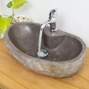WOHNFREUDEN Flussstein Waschbecken ca. 40 cm Naturstein Waschschale Bad - Bild 1 von 17