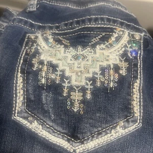 Pantalones de mezclilla grace bordados por goteo aztecas de ajuste fácil para mujer con cristales corte bota en P talla 20 - Imagen 1 de 13