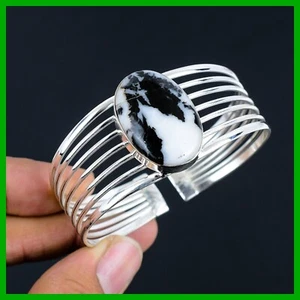 Memorial Day Deal Sterling Silver Natural White Buffalo Turquoise Wedding Bangle - Picture 1 of 6