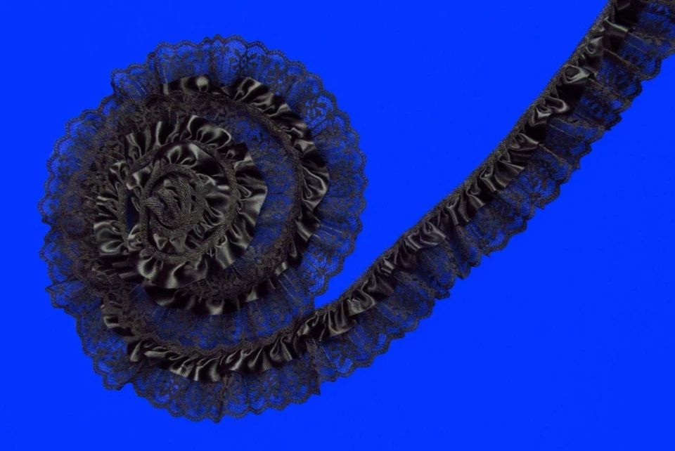 Borde de encaje Candlewick con volantes negro de 2 pulgadas con tapa de cinta ~ por 5 yardas Foto 1 de 1