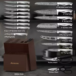 Astercook 20 Pcs Kitchen Knife Set with Block, Full Tang Knives Sets German S - Picture 1 of 1