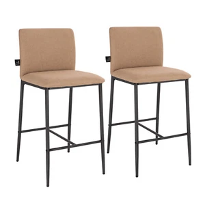 B-Ware SVITA ERIK 2er Set Barhocker mit Rückenlehne Fußstütze Leinen-Optik Beige - Bild 1 von 8