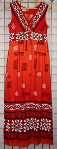 Vintage Hawaiian Dress Audrey Hawaii Size S 60s Cranberry Red Folk Art Design - Picture 1 of 11