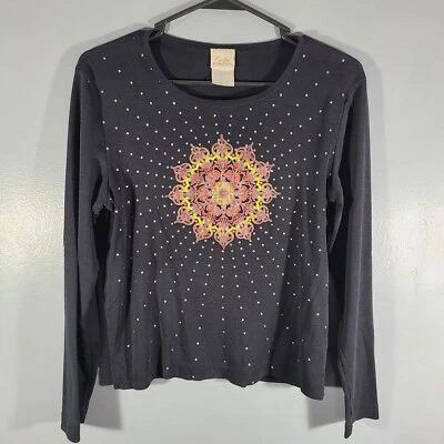 Top para mujer Fiorlini talla M negro con diseño brillante algodón, poliéster y spandex Foto 1 de 4