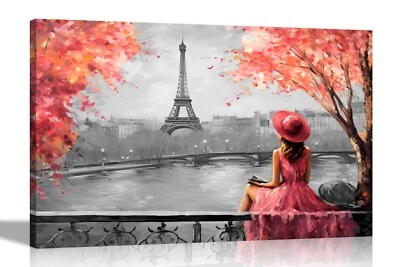 Alone Blissful in Paris Canvas Prints Romantic Wall Art Pictures Black and White - Image 1 of 4