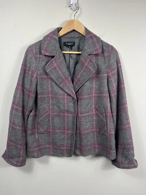 Blazer Talbots para mujer 8 gris púrpura a cuadros mezcla de lana forrado bolsillos con cierre a presión Foto 1 de 4