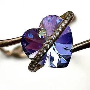 Artisan Copper Adjustable Bracelet with Sparkly Aurora Borealis Rhinestone Heart - Picture 1 of 6