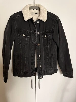 Chaqueta de mezclilla Topshop Moto Sherpa forrada Trucker - Mujer Talla 2 XS Foto 1 de 4