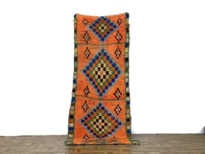 Geometric Area,Handmade Oriental Runner,Traditionnel Carpet,Orange Rug,3 x 9 ft - Image 1 of 4