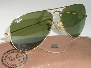 1980's 58-14mm VINTAGE B&L RAY-BAN GEP RB3 TRU-GREEN GLASS UV AVIATOR SUNGLASSES - Picture 1 of 11