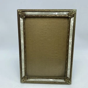 Gold Metal Photo Frame  5" X 7" Ornate Easel Vintage Paper Pearl Accents - Picture 1 of 18
