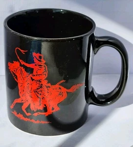Vintage MARLBORO Black Red Coffee Mug Cowboy Bucking Riding Bronco Cigarettes - Picture 1 of 8