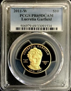 2011 W GOLD $10 LUCRETIA GARFIELD 3,653 MINTED FIRST SPOUSE PCGS PF 69 DCAM - Picture 1 of 2