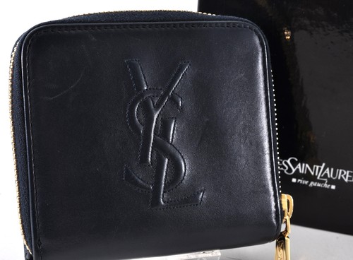 SAINT LAURENT (YSL) Portafoglio Yves Saint Laurent YSL bi f pelle oro navy zip rotonda con scatola 6B85031