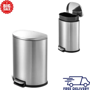 13.2 Gal Trash Can D-Shape Step On Kitchen Trash Can Waste Bin Stainless Steel - Picture 1 of 10