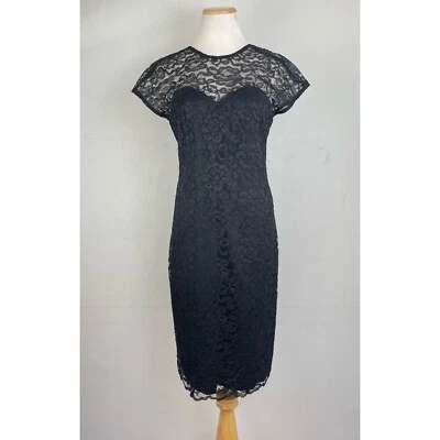 Vestido de encaje floral negro vintage talla XS años 80 corte lápiz manga gorra novia Foto 1 de 4