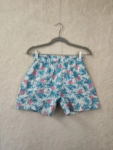 Uniqlo Girls Short 9-10 Blue Floral Print 100% Cotton High Rise Pull On Casual - Picture 1 of 18