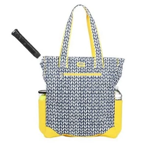 Ame & Lulu Tennis Court Carryall Tote Canvas Blue Yellow Bag Vine Pickleball - Picture 1 of 11