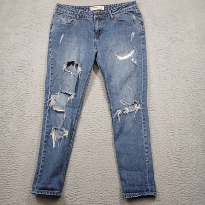 Pantalones de mezclilla para mujer Cotton On Boyfriend 6 azules desgastados rasgados calce relajado Foto 1 de 4