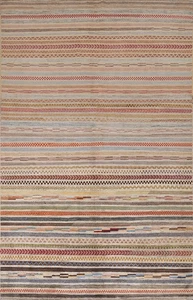 Vegetable Dye Modern Area Rug 6x10 Hand-knotted Wool Striped Colorful Carpet - Picture 1 of 20